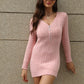 Slim Zipper V-Neck Long Sleeve Knit Dress Ins Fashion Solid Color Hip Dress Women's