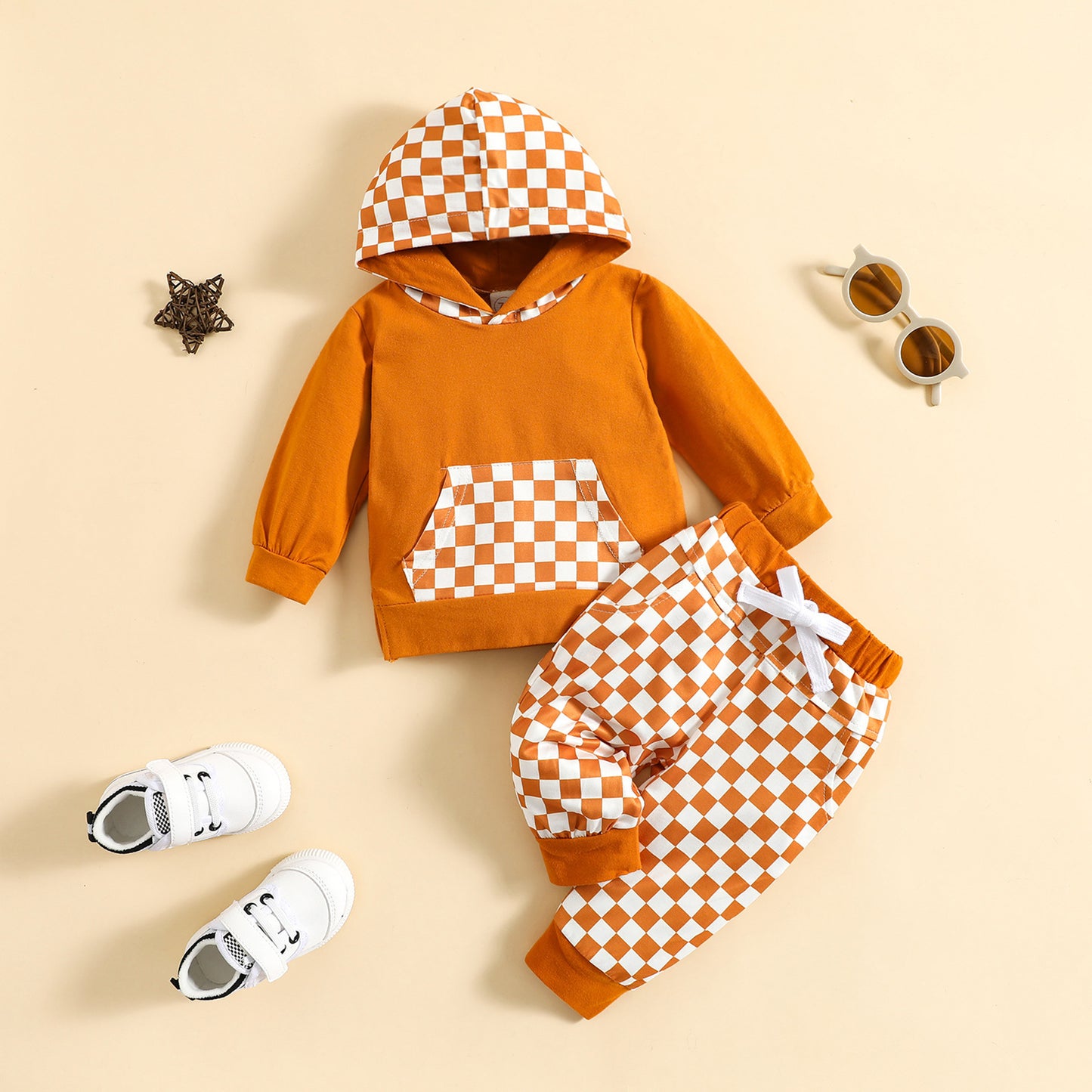 Combinaison à carreaux à capuche pour enfants, tenue de sport et de loisirs d'automne et d'hiver