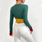 Slim Fit O-neck Short Stitching Long Sleeve T-shirt