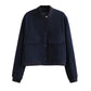 Veste courte décontractée à simple boutonnage et col montant avec poches, vêtement d'extérieur à manches longues et tendance pour femme