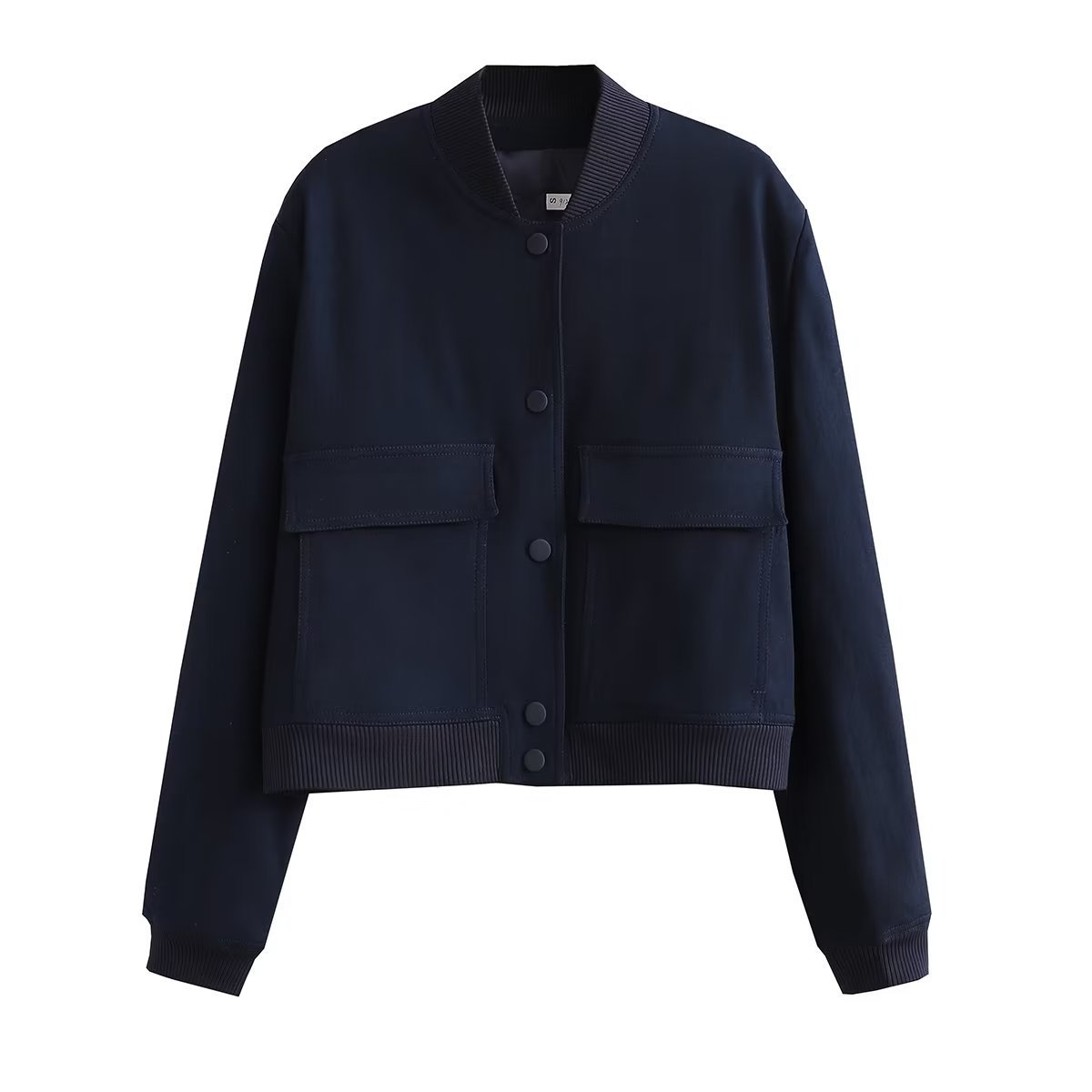 Veste courte décontractée à simple boutonnage et col montant avec poches, vêtement d'extérieur à manches longues et tendance pour femme