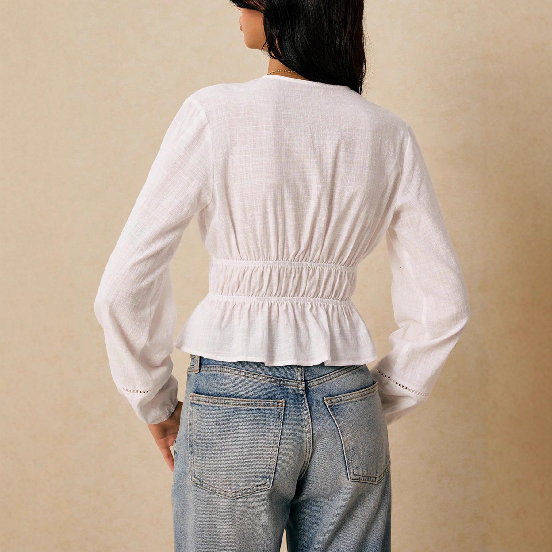 Women's Long-sleeved Bohemian Style Deep V-neck Ruffle Blouse