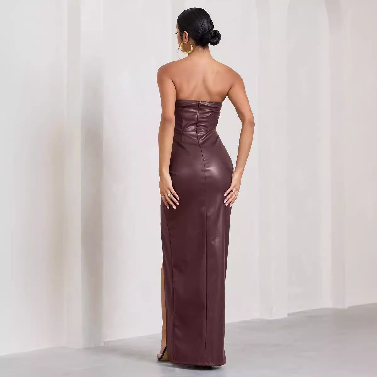 Women's Summer Slim-fit Long PU Leather Dress