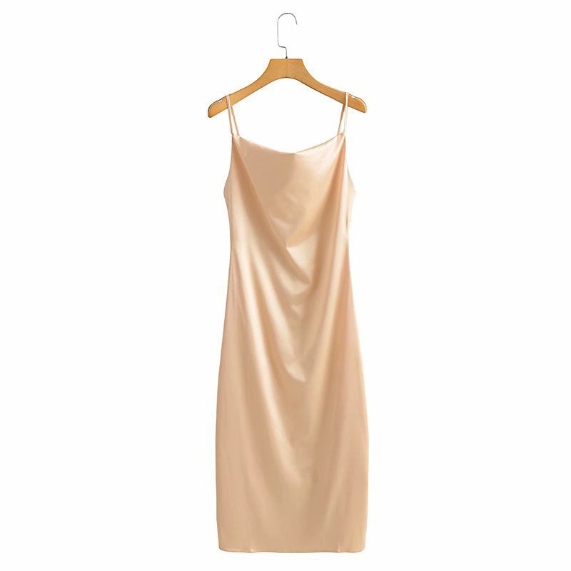 High-waisted Slimming Short-sleeved Design Mid-length Strappy Dress
