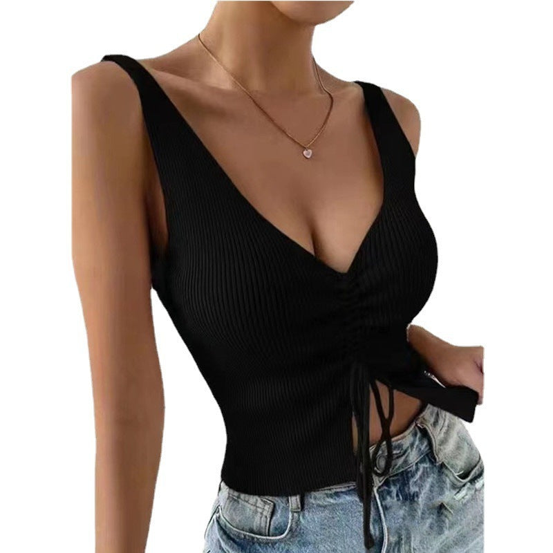 Summer Fashion Drawstring American All-matching Drawstring Vest Top