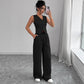 Elegant Button-front Sleeveless Vest And Trousers Set