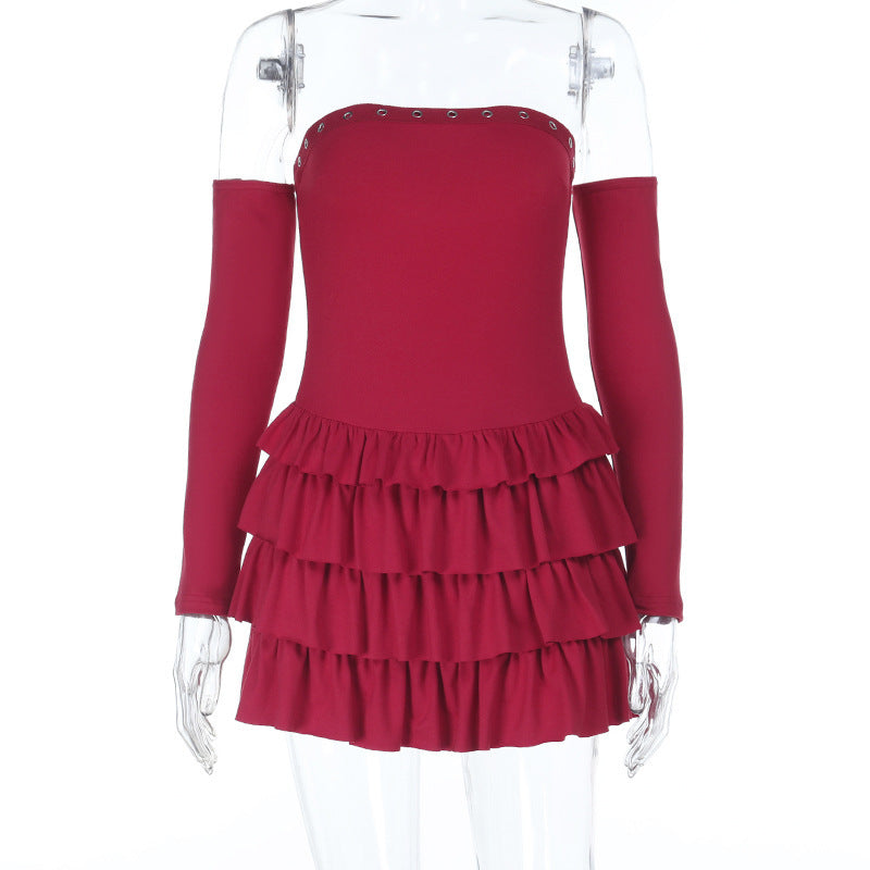 Long-sleeved Bustier Corn One-shoulder Slim Dress