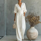 Summer Short-sleeved Jumpsuit Fashion Casual V-Neck Wide-Leg Pants Womens Clothing