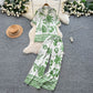 Bohemian-style Printed Short-sleeve Polo-collar Shirt And Wide-leg Pants Set
