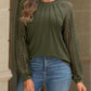 Women's Lace Patchwork Round Neck Pleated Long Sleeve Top