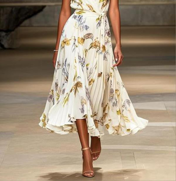 Women's V-neck Short Sleeve Dress Temperament Printed