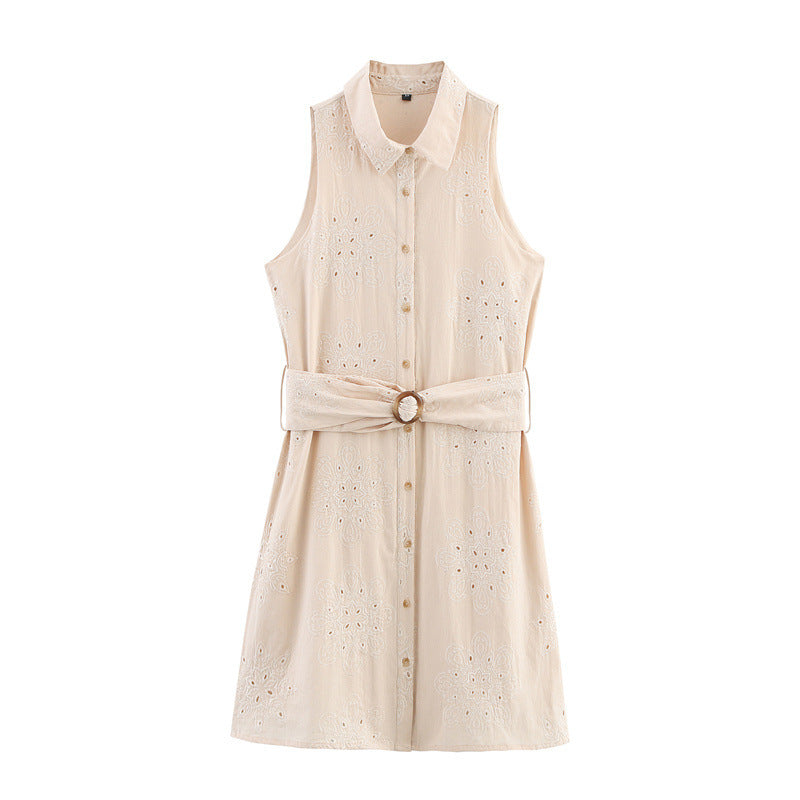 European And American Style Adhesive Hollow Embroidery Sleeveless Dress