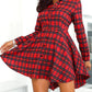 Fashionable Elegant Plaid Long Sleeve Lapel Single Breasted Shirt Irregular Dress