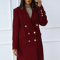 Autumn And Winter Long Metal Buckle Tweed Jacket For Women