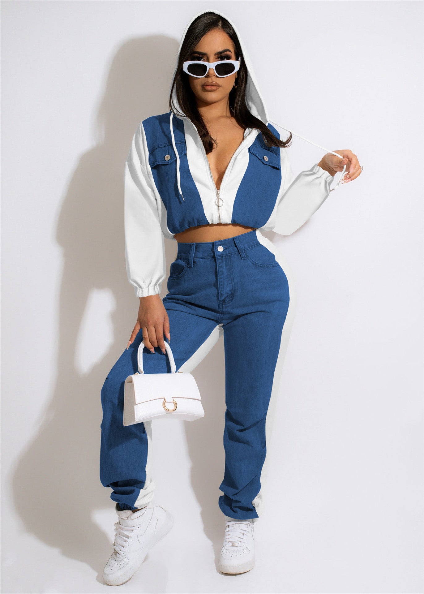 Women's Casual Denim Fashionable Jacket Trousers Suit