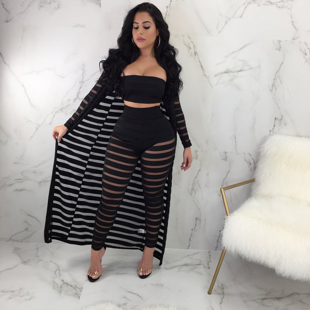 Women's Plus Size Fashion Lace Hollow Cloak Wrapped Chest Pants Suit