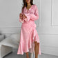Elegant Ruffled V-neck Flared Sleeves Fishtail Dress