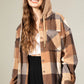 Women's Brushed Woolen Long-sleeved Hooded Shirt Plaid Coat