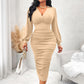 Sleek Stylish V Neck Lantern Sleeve Sheath Dress