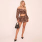 Autumn And Winter Show Navel Leopard Print Long Sleeved Short Skirt Two-piece Set