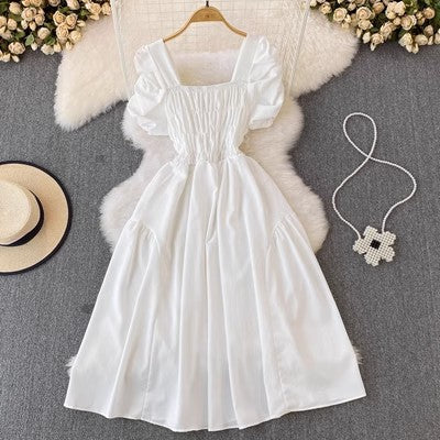 Bubblesleeve Squareneck Waistcinching Dress