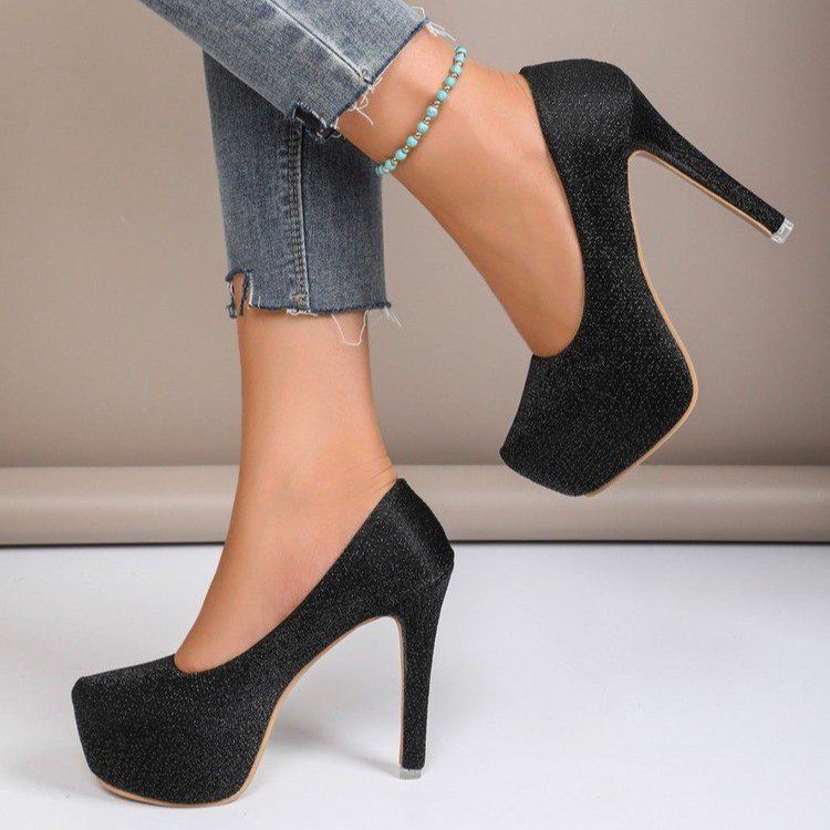 High Heel Stiletto Round Toe Sequin Fashion Nightclub