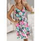 Robe d'été courte plissée à col en V et bretelles à imprimé floral pour femme