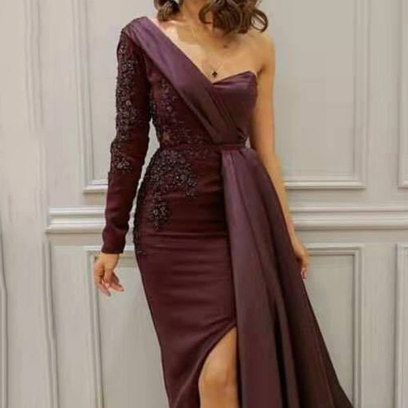 One-shoulder Split Slimming Plus Size Dress For Women