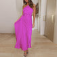 Women's Summer Drawstring Ruffle Shoulder Waist Hollow Dress