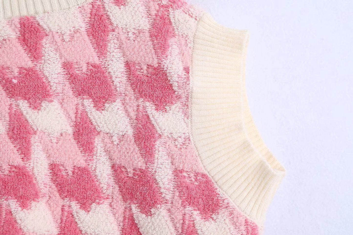 Women's V-Neck Sleeveless Check Pullover Knit Vest