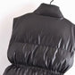 Fashion All-match Drawstring Waist Slimming Faux Leather Waistcoat Cotton Jacket