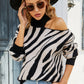 Half-high Collar Long Sleeves Tiger Pattern Sweater Off-the-shoulder Sweater