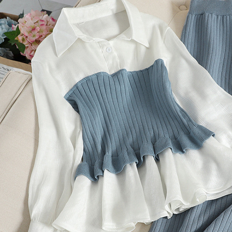 Slim Fit Fashionable Knitted Base Sweater Dress Two-piece Suit