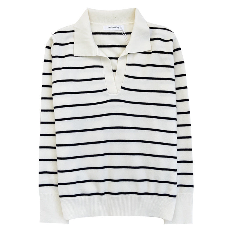 Women's Temperament Simple Lapel Slim Fit Long Sleeve Knit Sweater