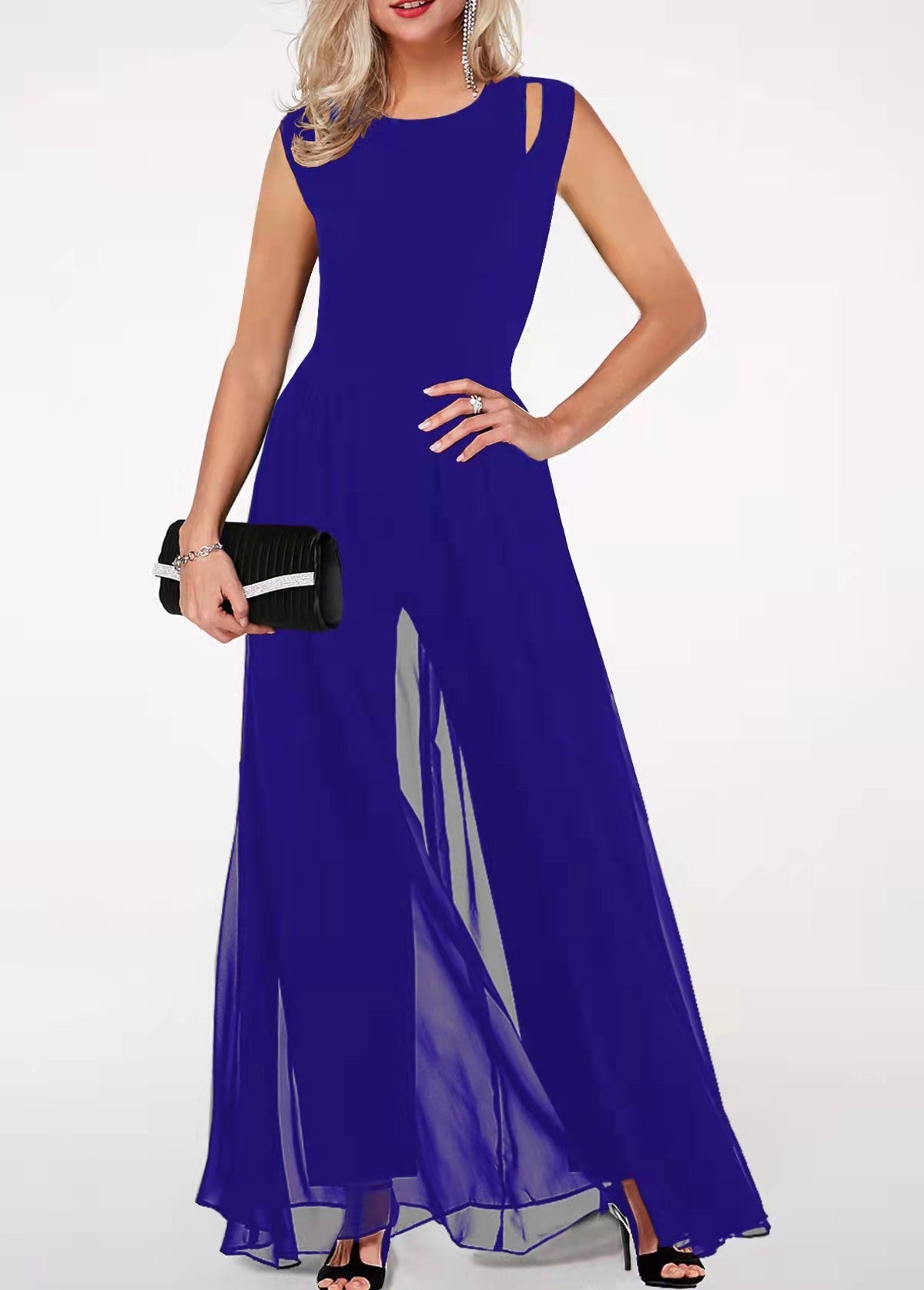 Women's Stitching One-piece Slim-fit Round Neck Sleeveless Solid Color Jumpsuit
