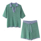 Loose Knitted Top High Waist Knit Shorts Suit