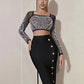 Women's Square Collar Heavy Industry Beads Rhinestone Long Sleeve Two-piece Suit