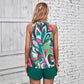 Womens Fashionable Casual Printed Strap Sleeveless Top And Shorts Set