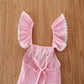 Jupe pour enfant, bretelles, manches volantées, jupe irrégulière pour fille