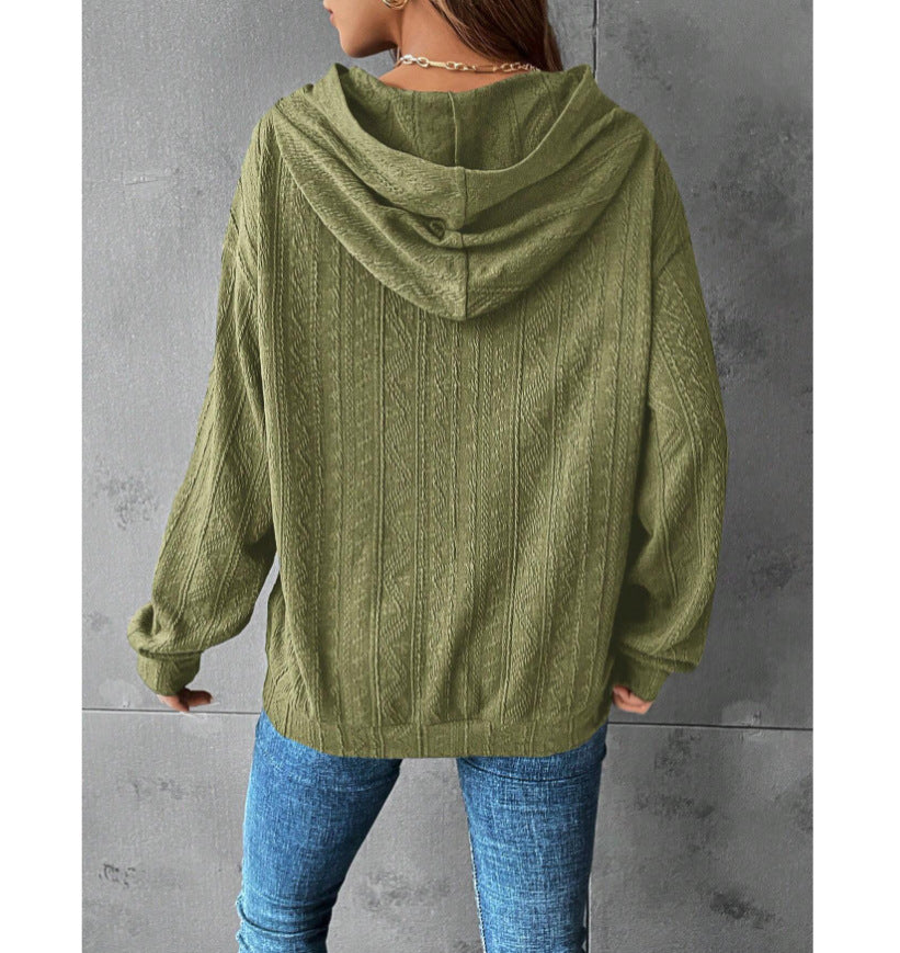 Sweat-shirt à capuche décontracté à manches longues et couleur unie pour femme, collection automne