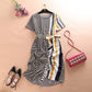 Short-sleeved Chiffon Crew Neck With Tight Waist And Side Ties