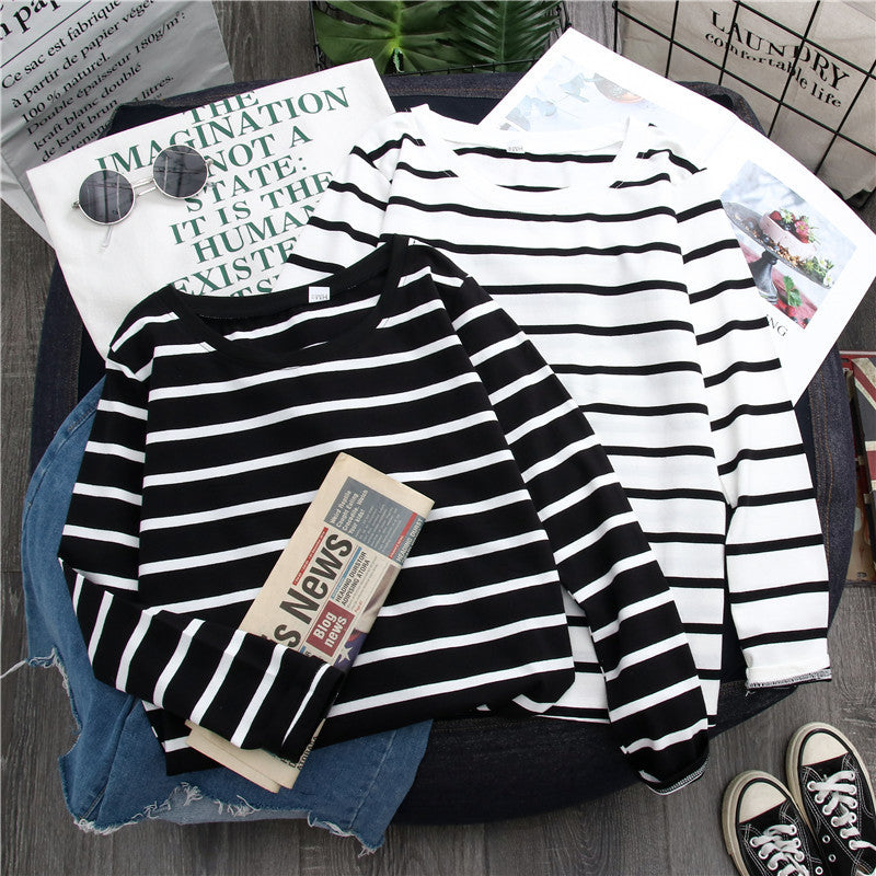 T-shirt à manches longues pour femme, style western, rayé noir