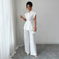 Womens Solid-Color Elegant High-End Short-Sleeve Vest And Pants Set
