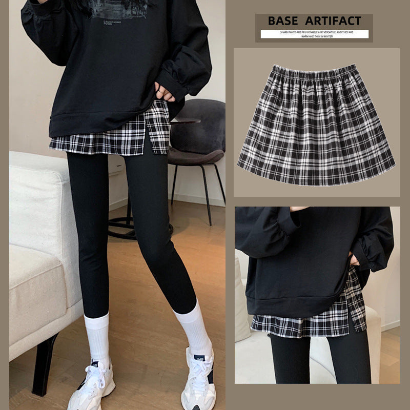 Plaid Fart Curtain Fake Hem Sweater Base Skirt Inner Wear