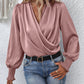 Women's Elegant Women's V-neck Lantern Sleeve Style Solid Color Shirt