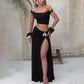 Sexy Navel Diagonal Collar Top Slim Fit Slit Skirt Suit