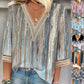 European And American Popular Fashion Loose Multi-color Floral Print Stitching Lace Half Sleeve V-neck Top
