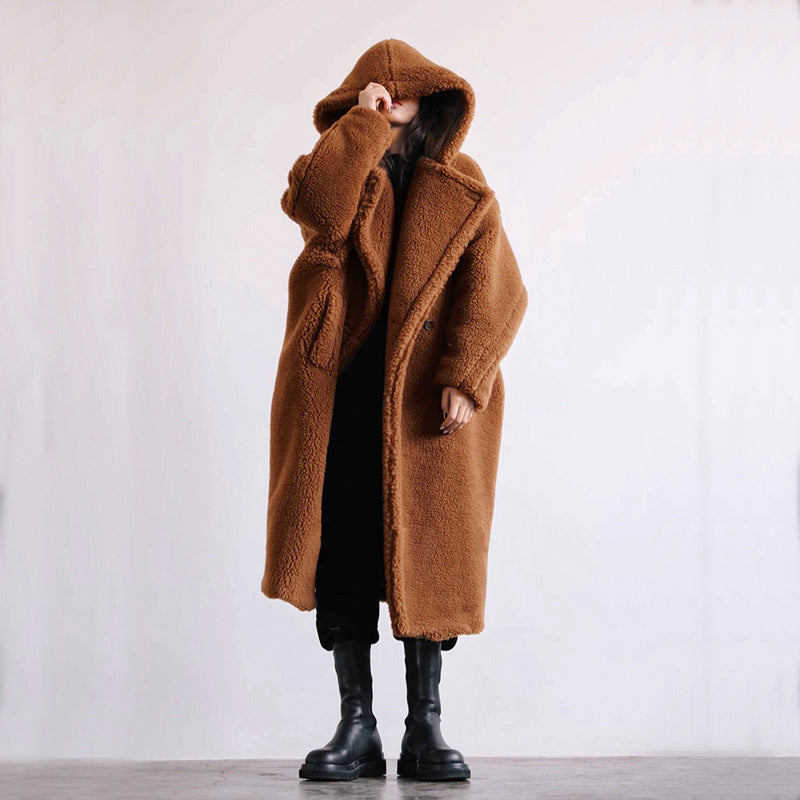 Manteau mi-long en fausse fourrure pour femme, style décontracté, automne et hiver