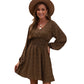 Robe à manches longues à imprimé pois, col en V, manches lanternes, taille plissée, coupe trapèze, vêtements pour femmes