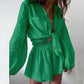 Women's Casual Fashion Pure Color Ruffles Shorts Long-sleeve Suit
